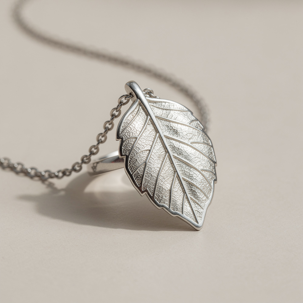 Graceful Leaf Silver Drop Necklace